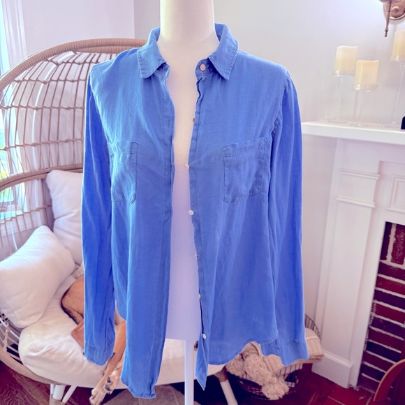 Lilly Pulitzer Blue 100% Linen Button-Up Shirt Size M - Picture 1 of 6